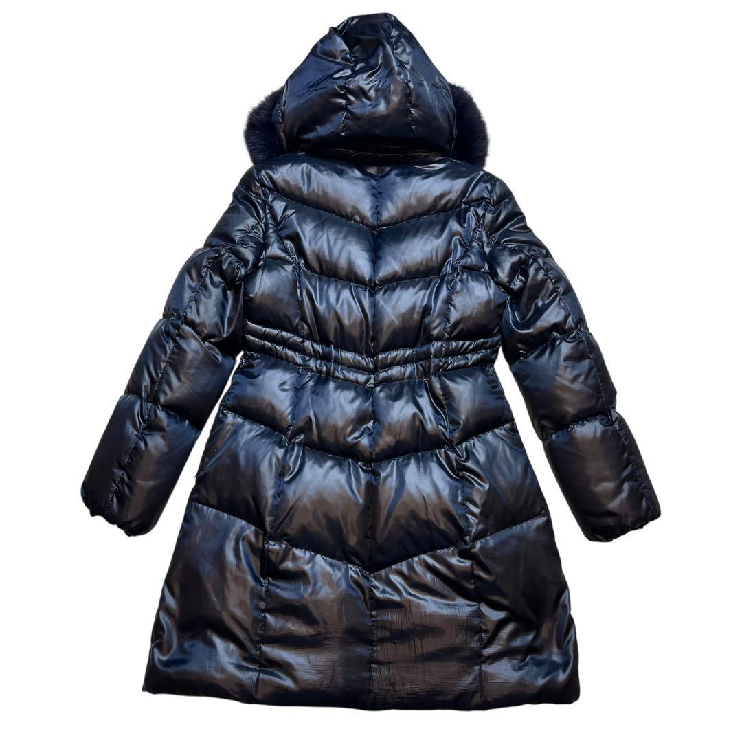 40 ブルーフォックス ファー ダウンコート Aライン フレア インディヴィ 紺