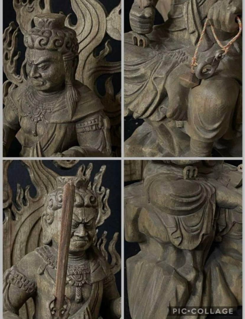 高31cm 井波彫刻　仏教工芸品　香樟材　仏師で仕上げ品　不動明王座像