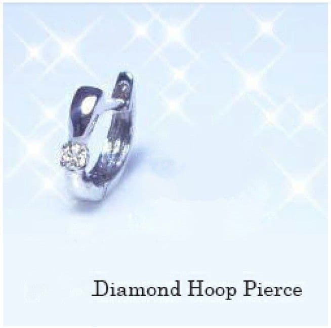 【片耳】 K18WG 0.02ダイヤモンドフープピアス