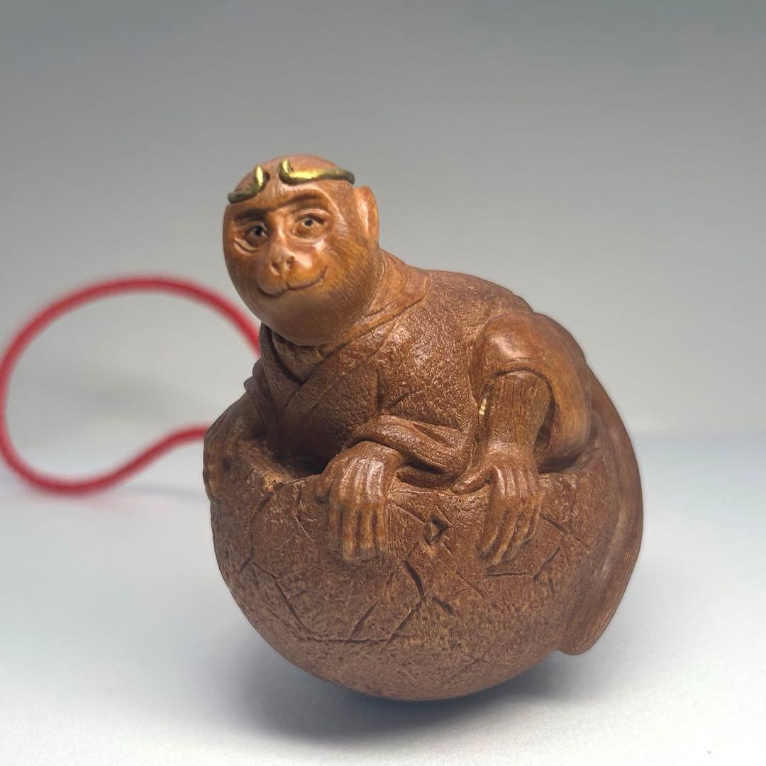 根付　提物　孫悟空　柘植