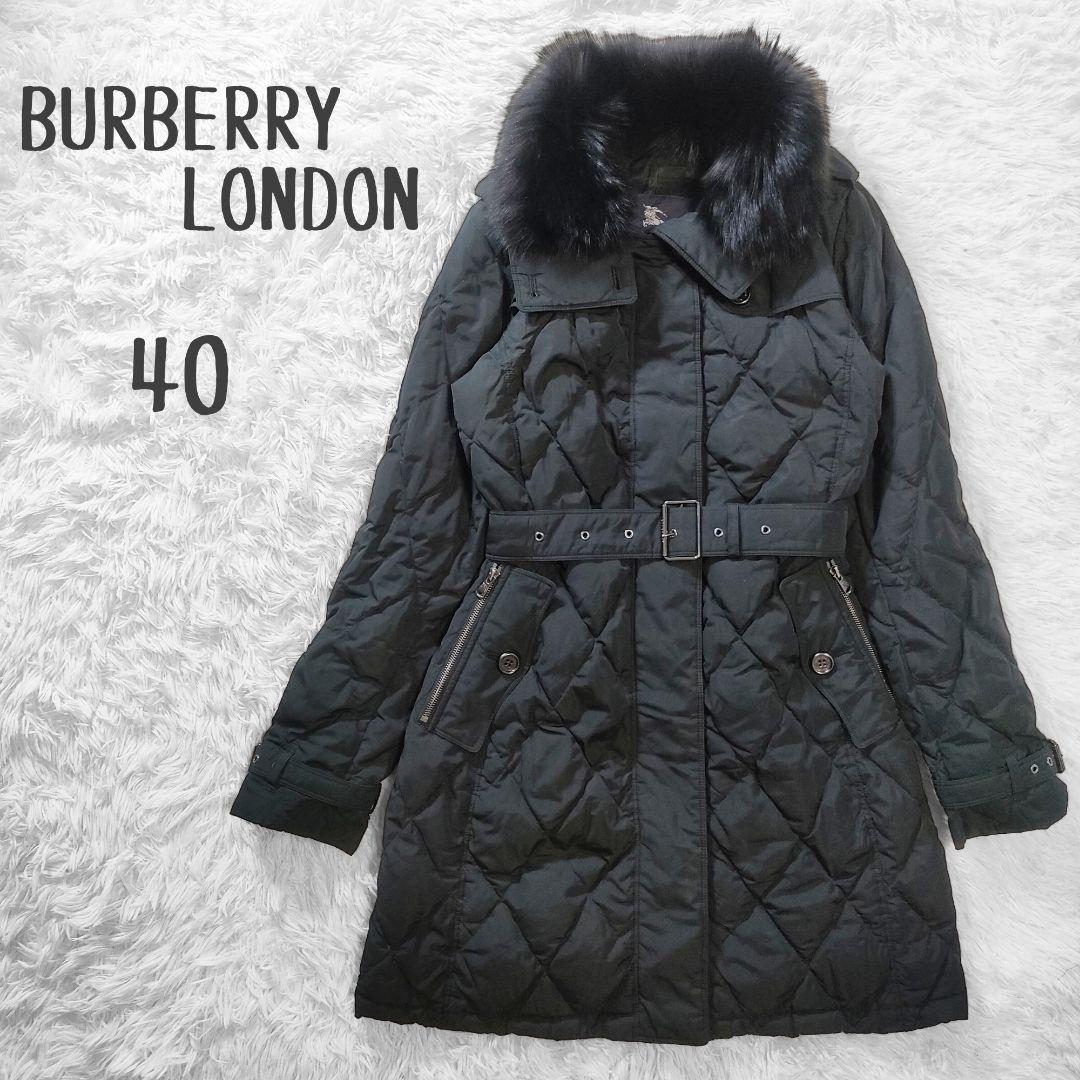 バーバリーロンドン　ダウンコート　フォックスファー　シャドーチェック　黒　40