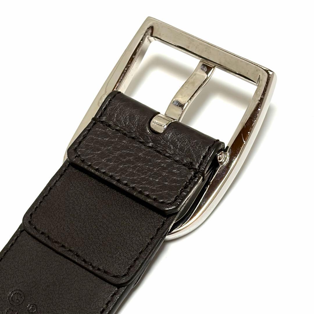 GUCCI ベルト GGキャンバス レザー ブラウン シルバー 美品