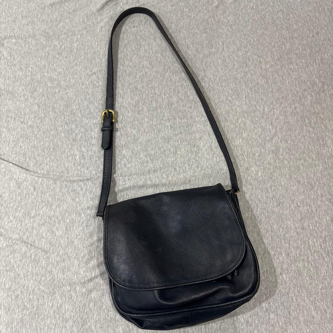 USA製 COACHオールドコーチ フラップタイプ レザーショルダーバッグ 紺系