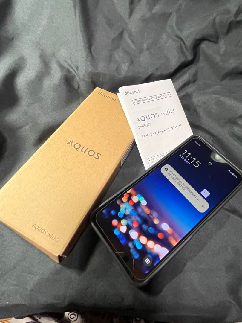 AQUOS wish3 ブラック本体+ケース+保護ガラスフィルム SIMフリー