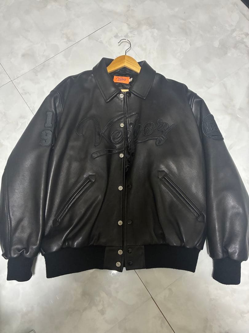 KEBOZ LEATHER VARSITY JACKET 革ジャン 黒 M