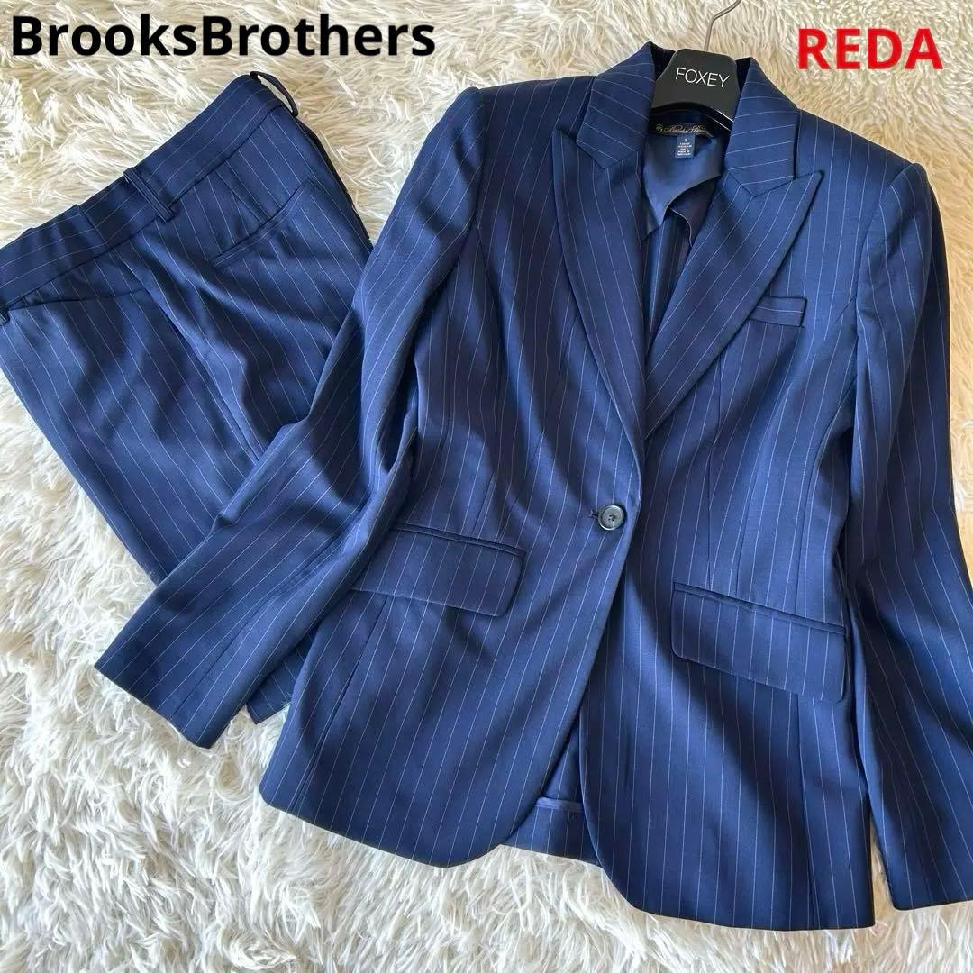 最高級　BrooksBrothers×REDA ストライプ　パンツスーツ M 紺