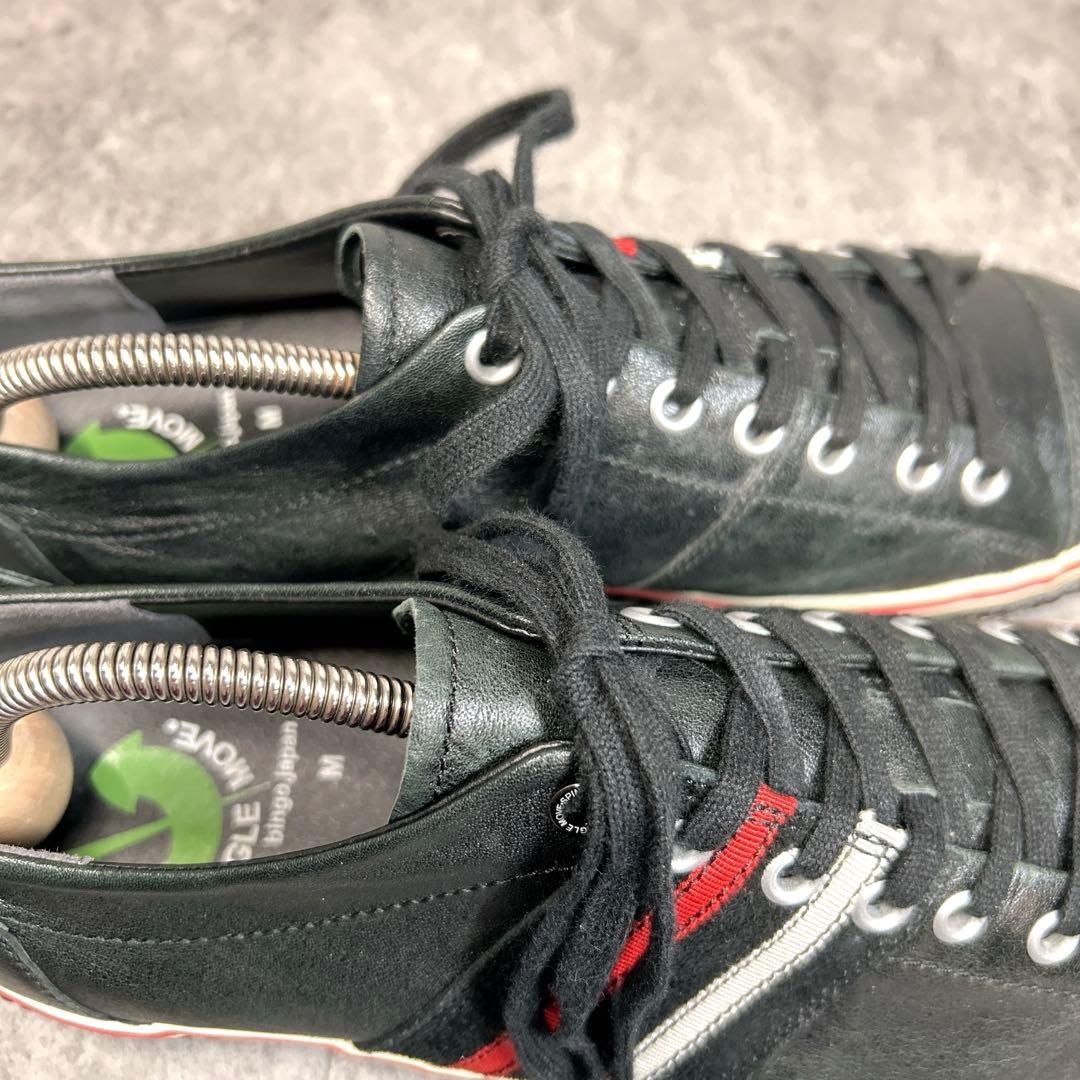 未使用級【スピングルムーブ】スニーカー/カンガルーレザー/ブラック/サイドライン