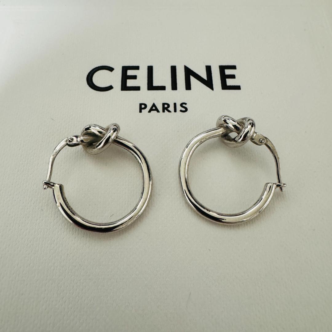 【箱付】CELINE セリーヌ　ノット　フープ　ピアス　シルバー　両耳