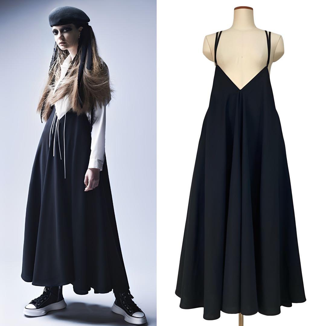 LIMI feu リミフゥ ウールギャバ バックレース ショルダードレス 黒Ｓ