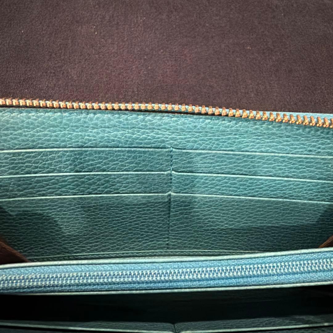 グッチ 長財布 GG キャンバス ターコイズブルー ラウンドファスナー