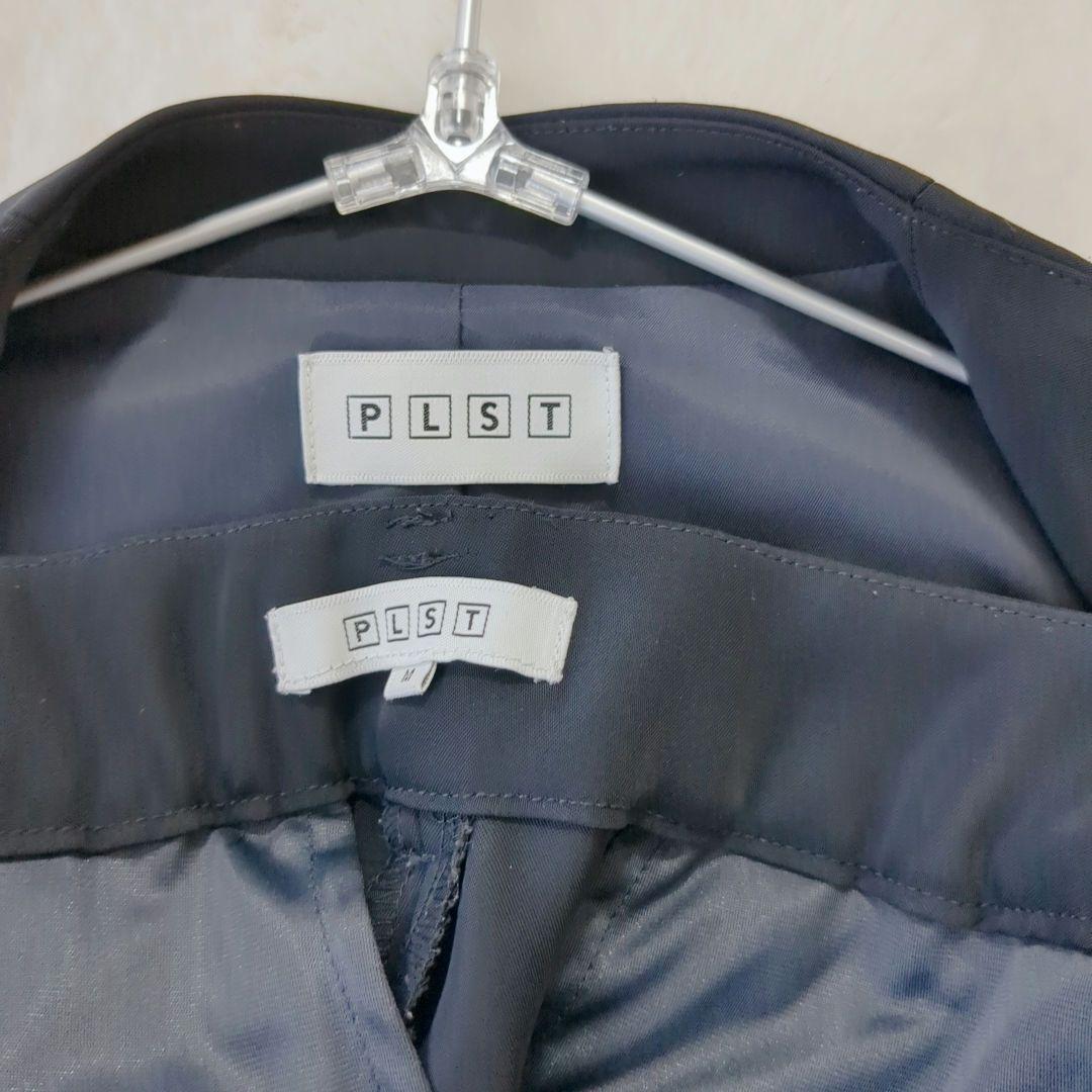 PLST　スーツ　M　ノーカラージャケット　パンツ　紺　セットアップ