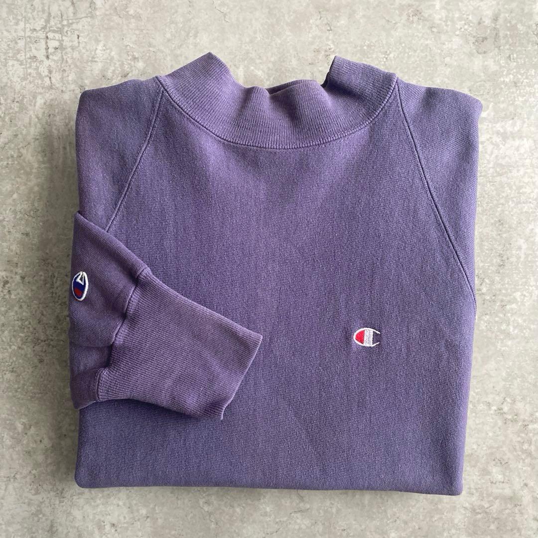 レアカラー90sチャンピオン目付き無地リバースウィーブUSA製モックネックL