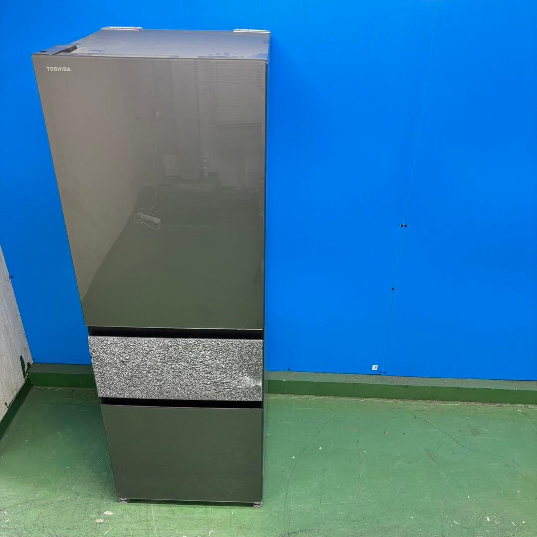 540東芝 24年製 大型冷蔵庫 ガラス割れあり 完動品　300L強　自動製氷