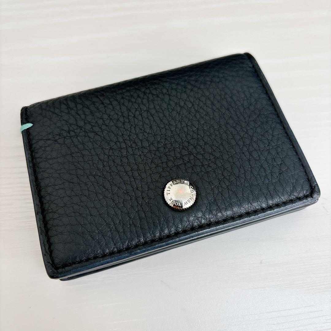 Tiffany & Co. 名刺入れ カードケース ブラック 革 ブルーステッチ