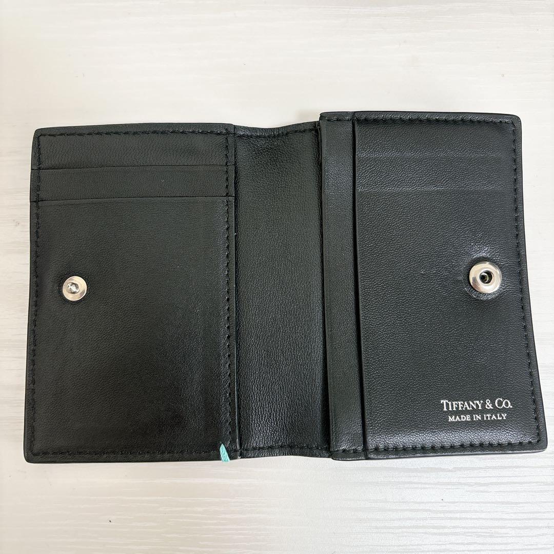 Tiffany & Co. 名刺入れ カードケース ブラック 革 ブルーステッチ