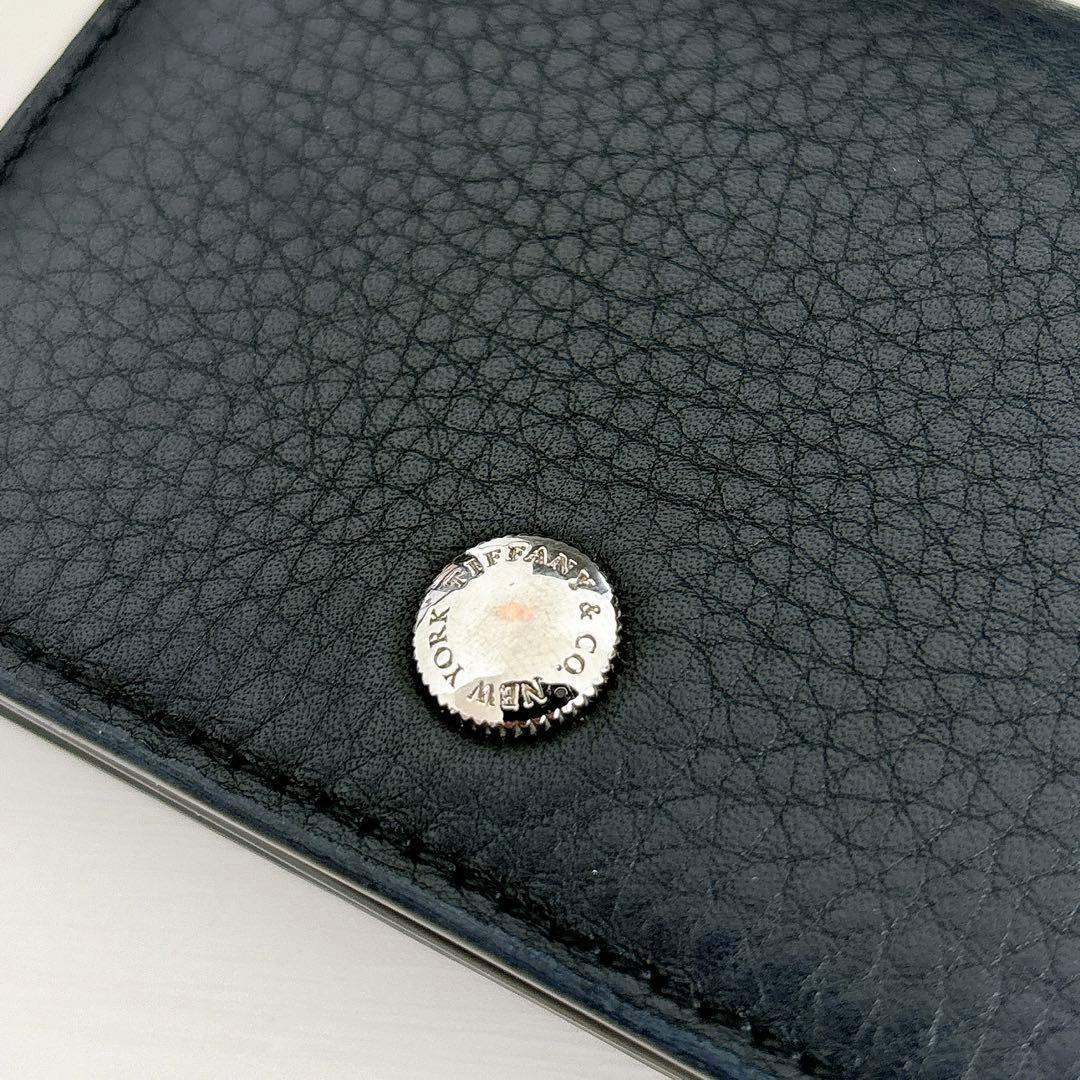 Tiffany & Co. 名刺入れ カードケース ブラック 革 ブルーステッチ