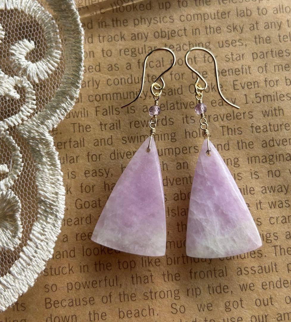 クンツァイト ＆アメジストのピアス　14kgf