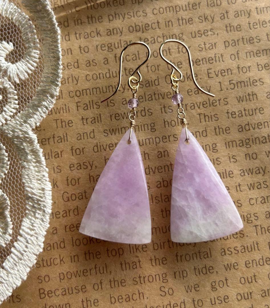 クンツァイト ＆アメジストのピアス　14kgf