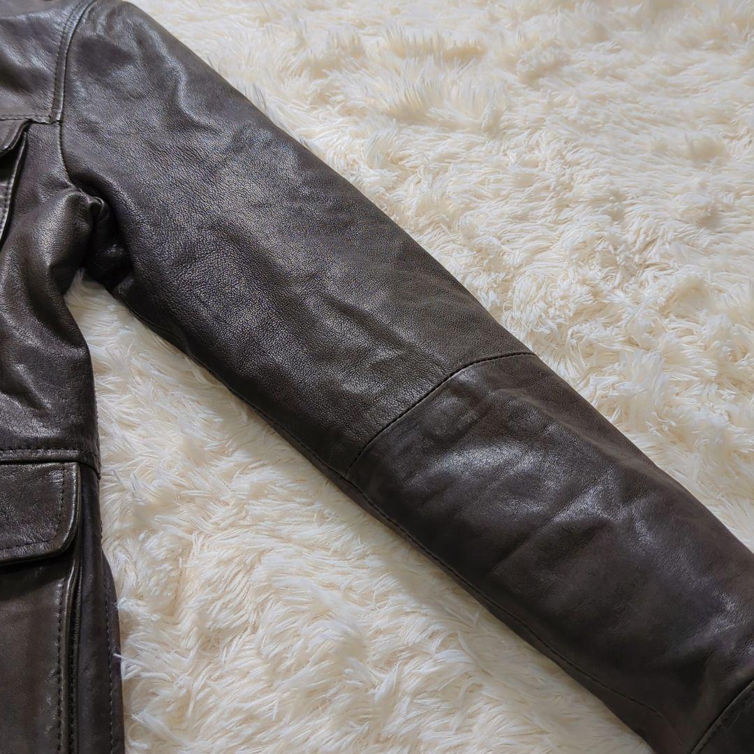 【美品】EMMETI ラムレザー ライダース ミリタリー ファー付き