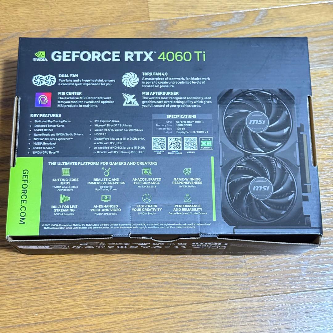 【完美品】MSI GeForce RTX 4060 Ti 16G 【即日発送】