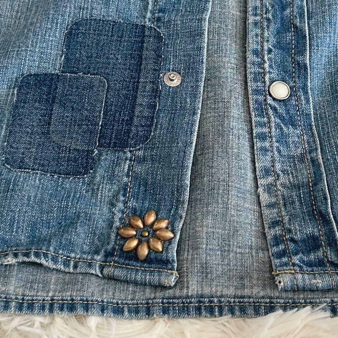 コーンレミレリーフ スカル スタッズ デニムウエスタンシャツM