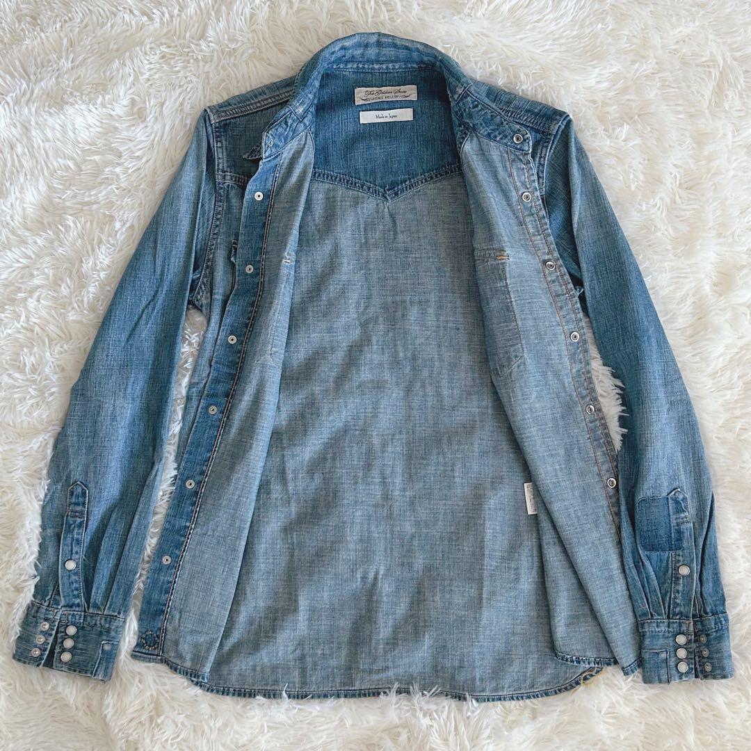 コーンレミレリーフ スカル スタッズ デニムウエスタンシャツM