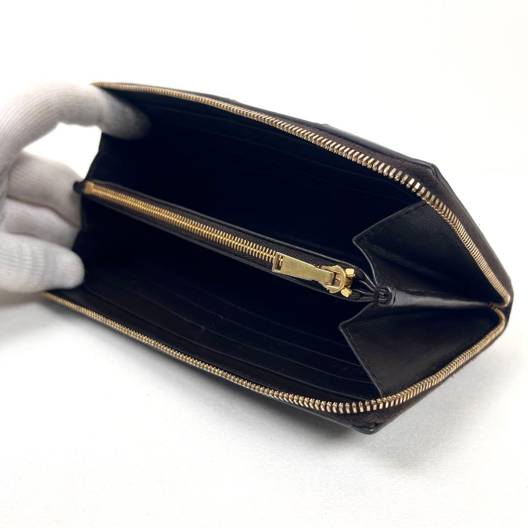 ボッテガヴェネタ　長財布　カセット　ラウンドファスナー　本革　ダークブラウン