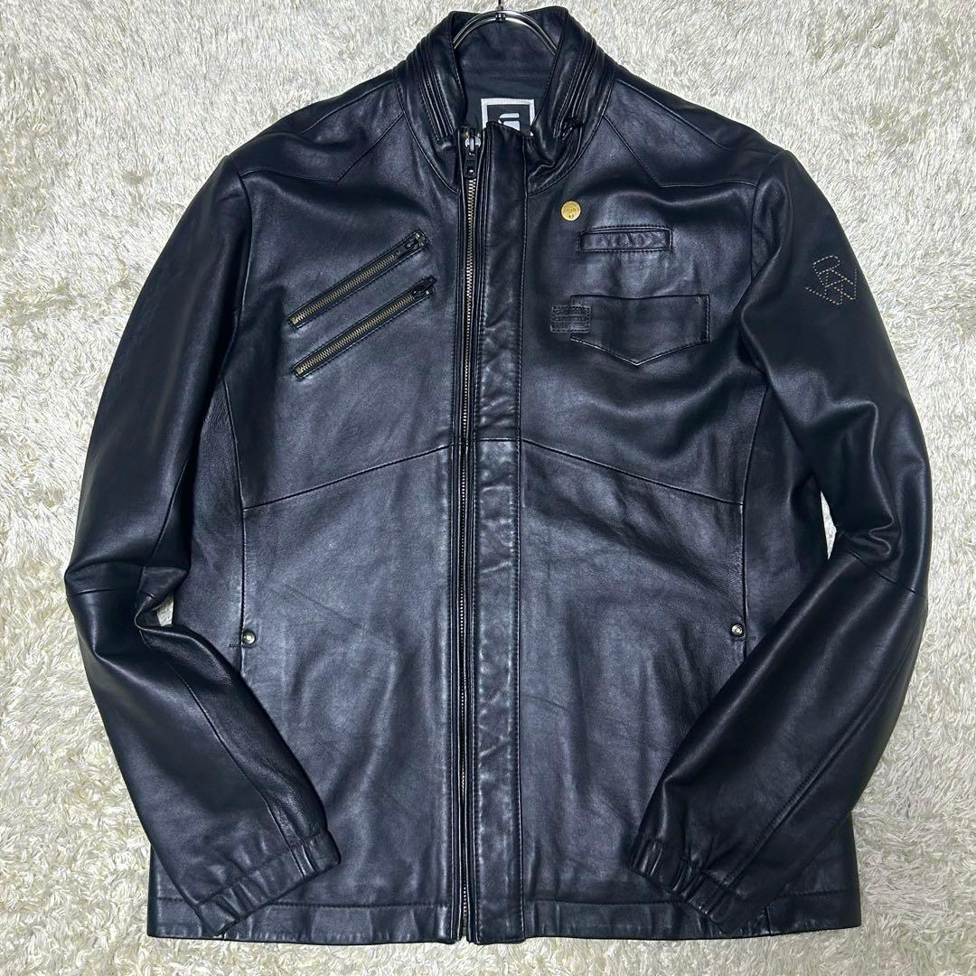 【超希少3L 牛革】ジースターロウ　レザージャケット　ライダース　刺繍　ロゴ金具