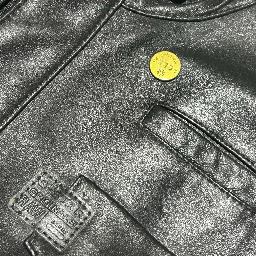 【超希少3L 牛革】ジースターロウ　レザージャケット　ライダース　刺繍　ロゴ金具