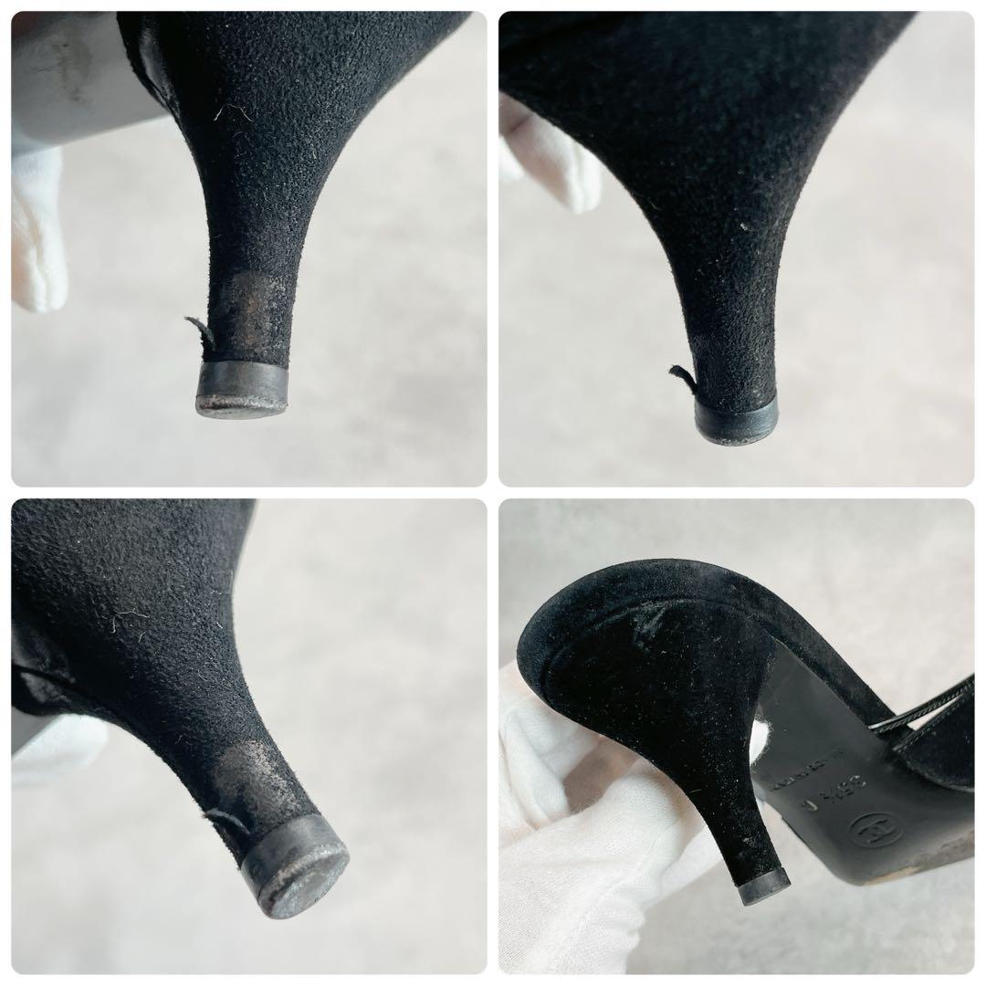 靴 Vintage Chanel Black suede bow mules