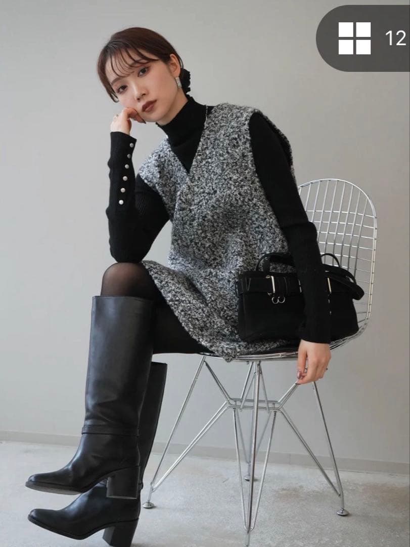 【新品未使用】Lumier リュミエ　ミックスループヤーンニットミニワンピース