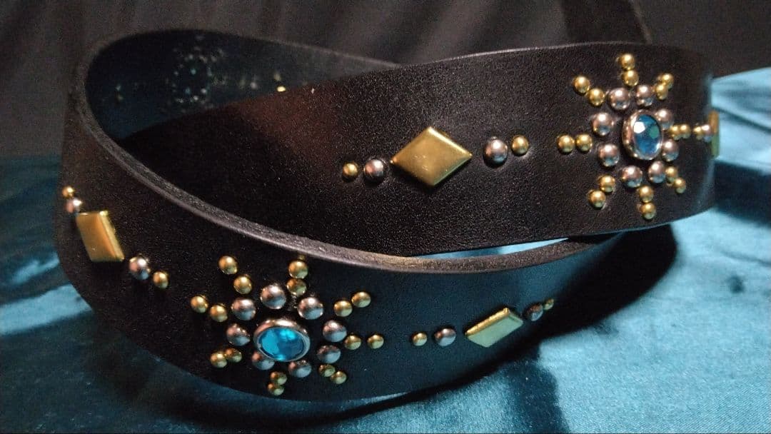 昭南ベンズレザースタッズベルトニッケル&ブラス　アクアブルー