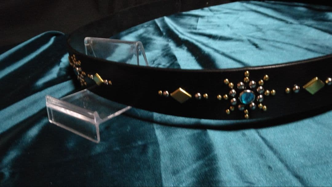 昭南ベンズレザースタッズベルトニッケル&ブラス　アクアブルー