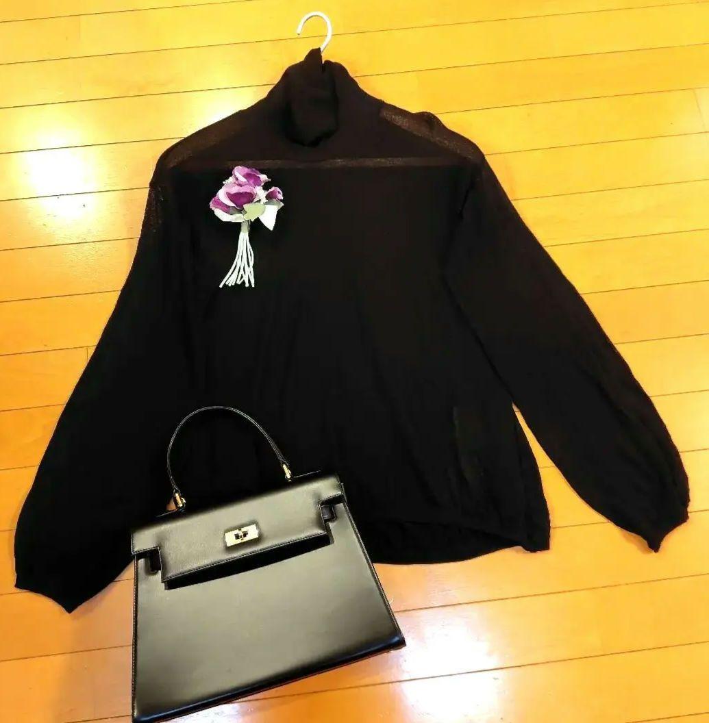 専用レリアン近年モデル 薄手 シアー感黒長袖ニットプルオーバートップス11L