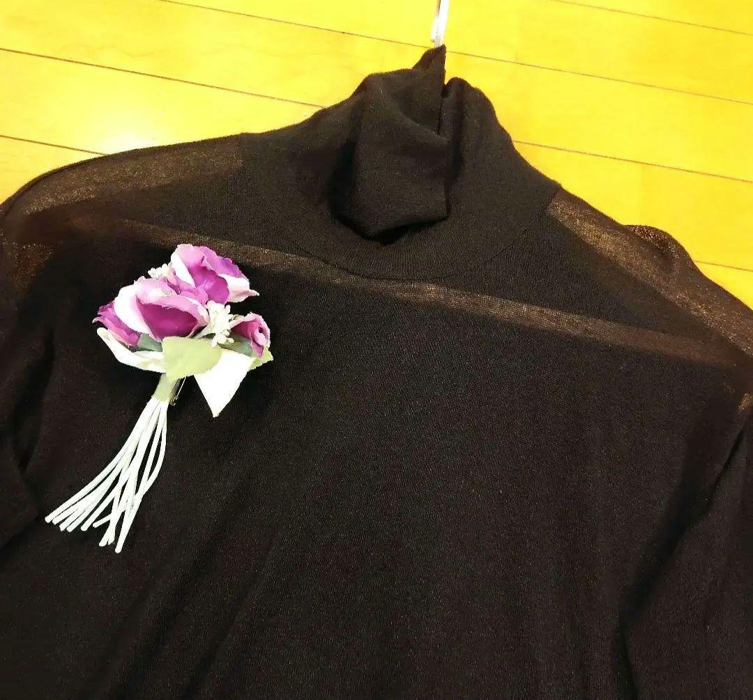 専用レリアン近年モデル 薄手 シアー感黒長袖ニットプルオーバートップス11L