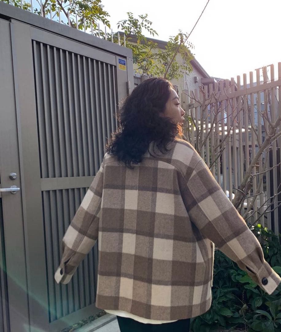 WOOLチェックMIDIUMコート