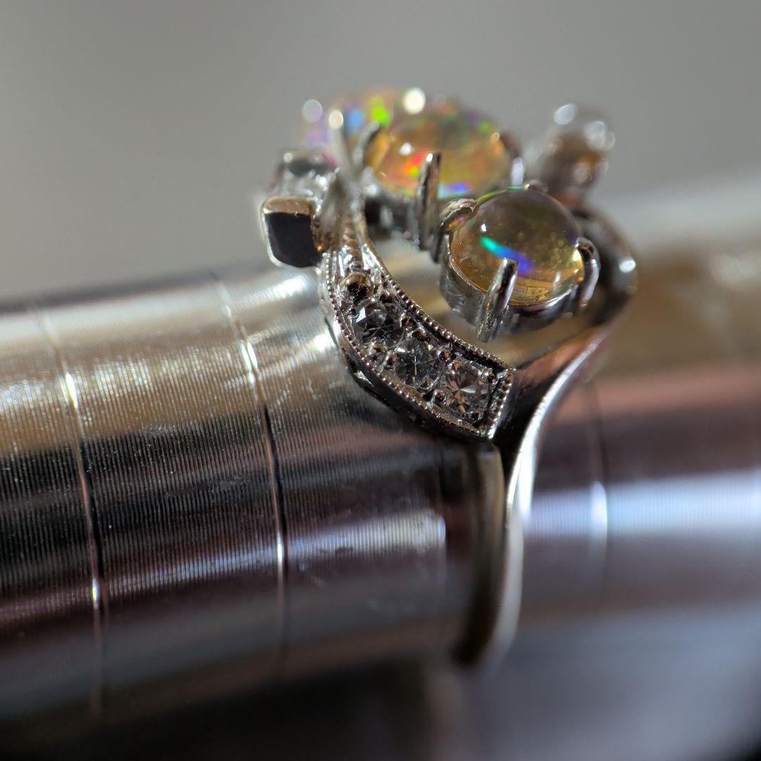 リング　K14　585　WG　天然ウォーターオパール　ガラス　3.16g　ソ付