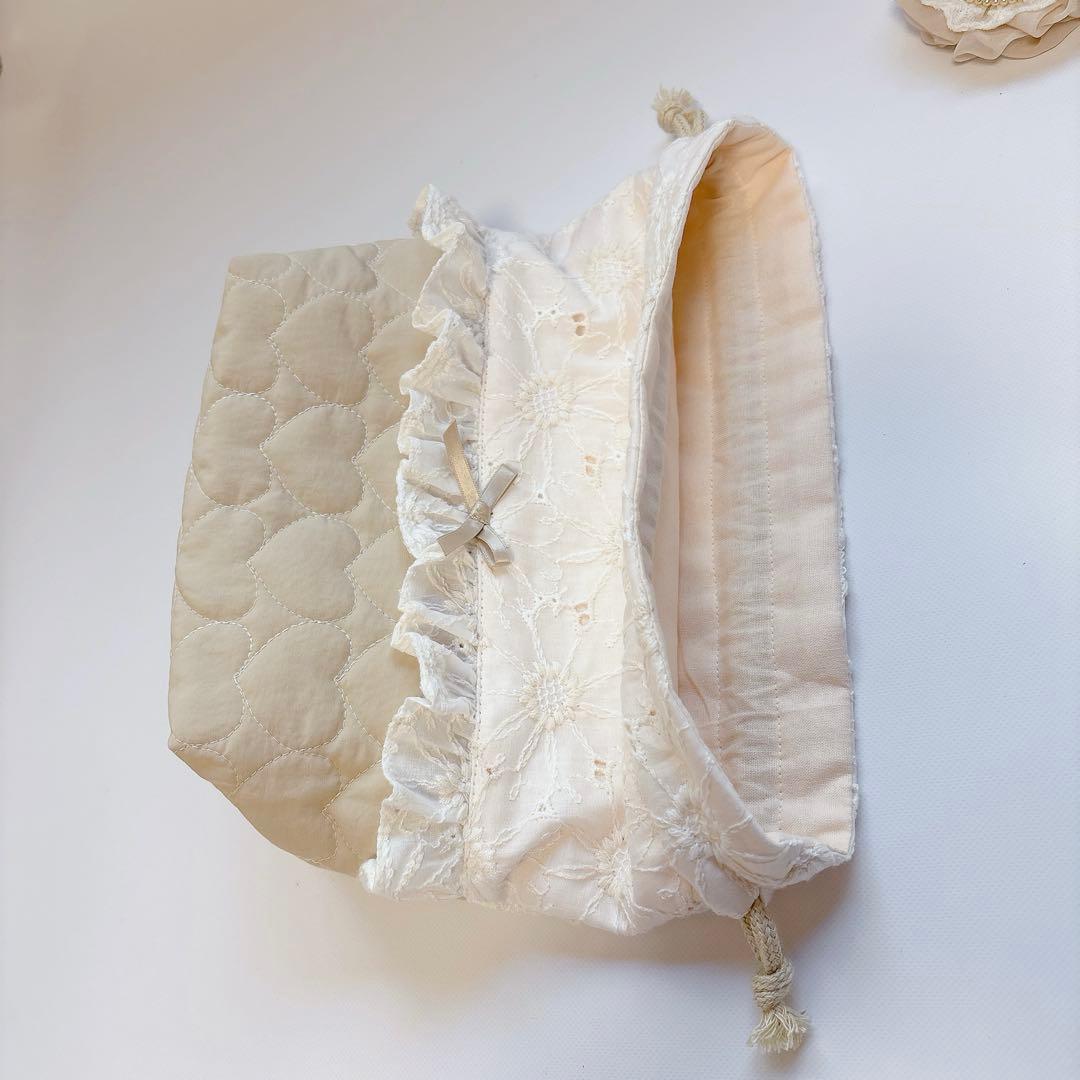 chibi＊プロフ必読様　マーガレットレース　ハートキルト　ヌビ　レッスンバッグ