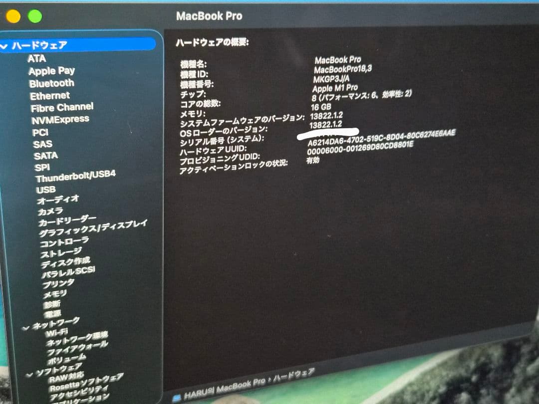 【美品】MacBookPro14″ (2021, M1 Pro) 512gb