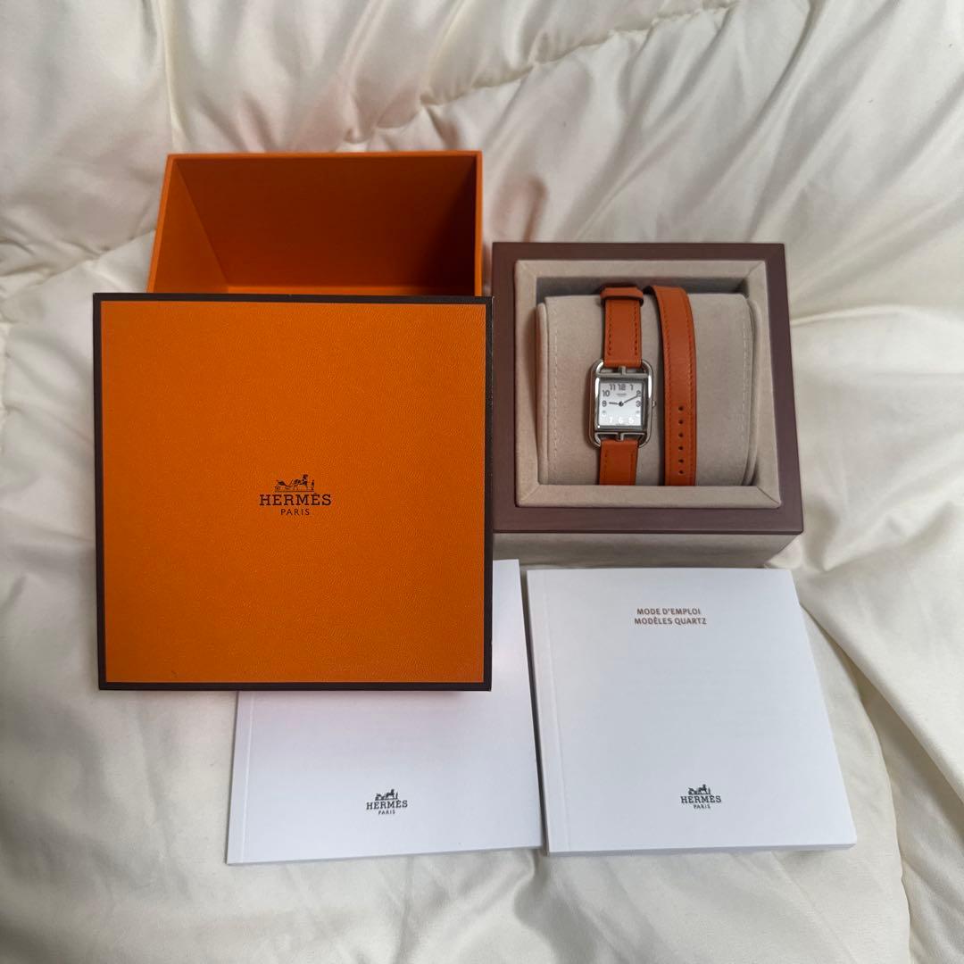 【G4】HERMES オレンジレザー スクエア時計