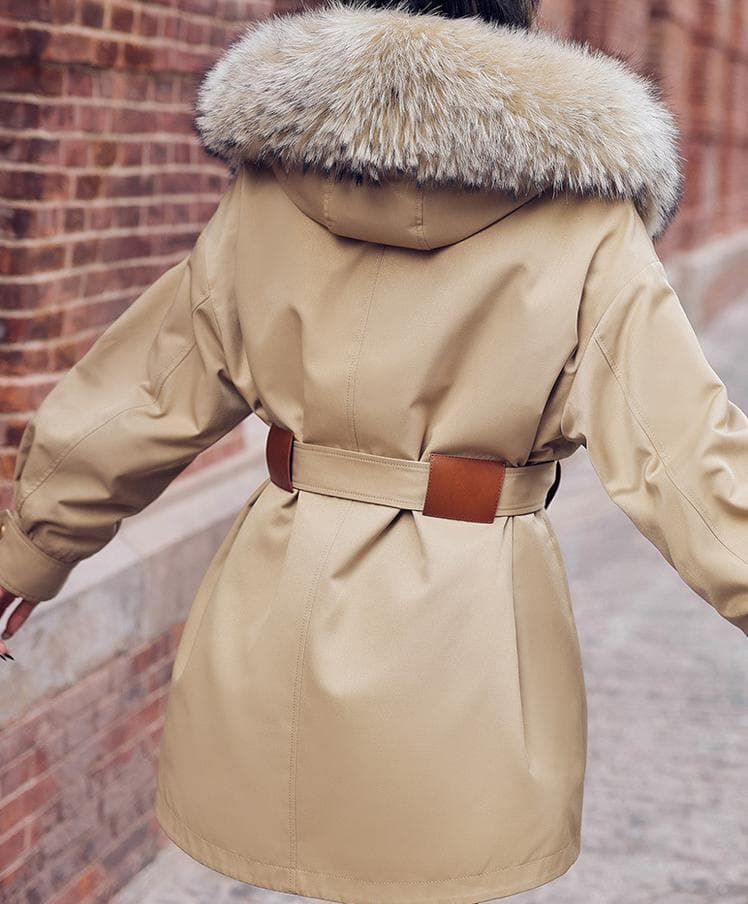 新品 ラビットファーライナーモッズコートフード付きラクーントリミング毛皮ファー