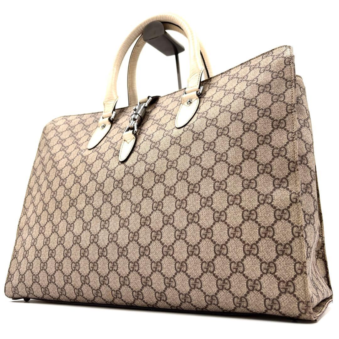 美品 グッチ トートバッグ GGスプリーム ホースビット金具 A4可 ベージュ