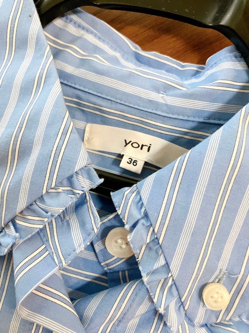 yori ミニフリルストライプシャツ ストライプ ブラウス 36