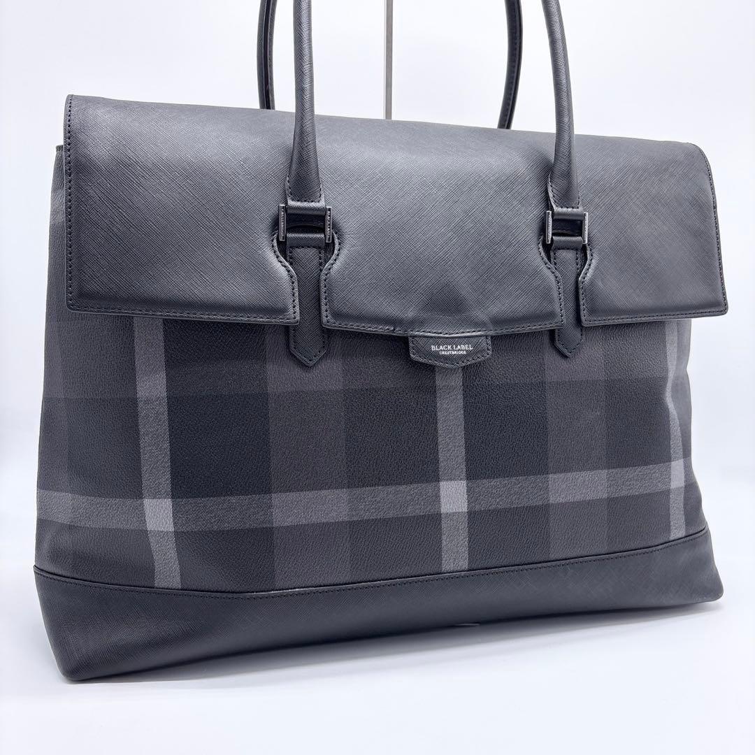 美品 ブラックレーベルクレストブリッジ トートバッグ フラップ レザー チェック