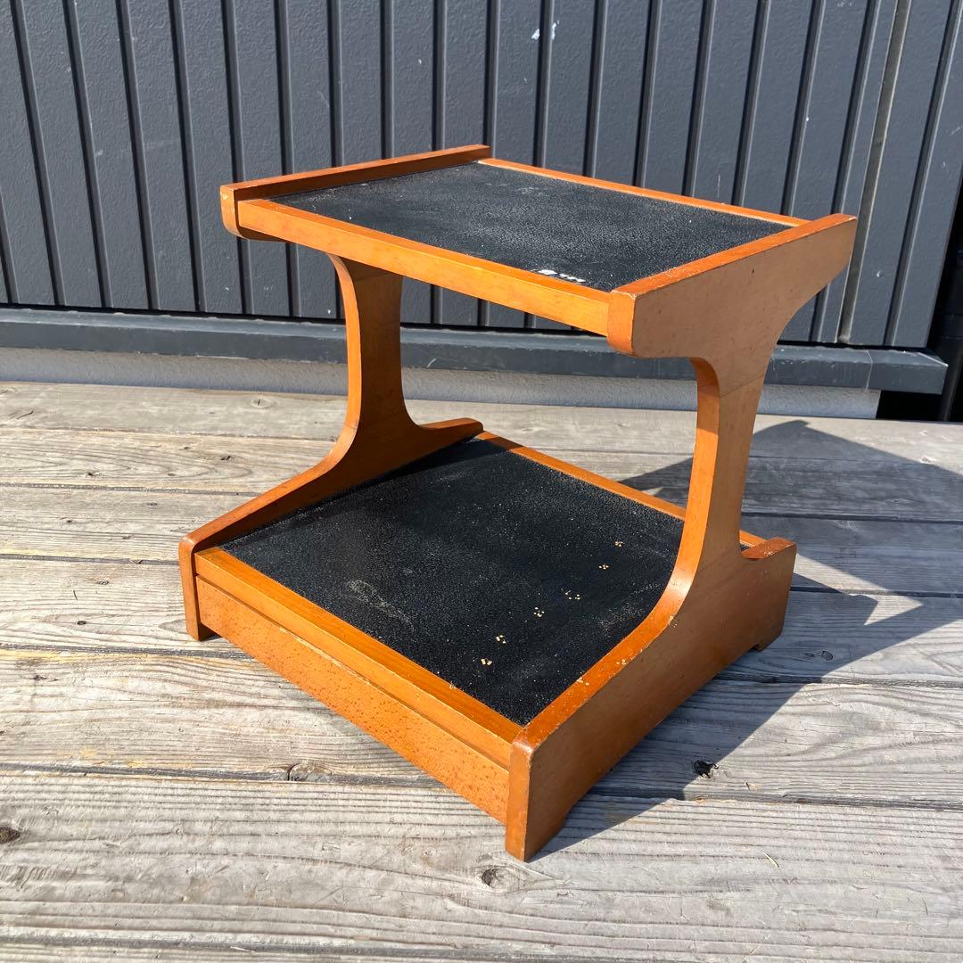 昭和レトロ オールドカリモク 木製卓上電話台 整理棚 コールキャビネット 花台