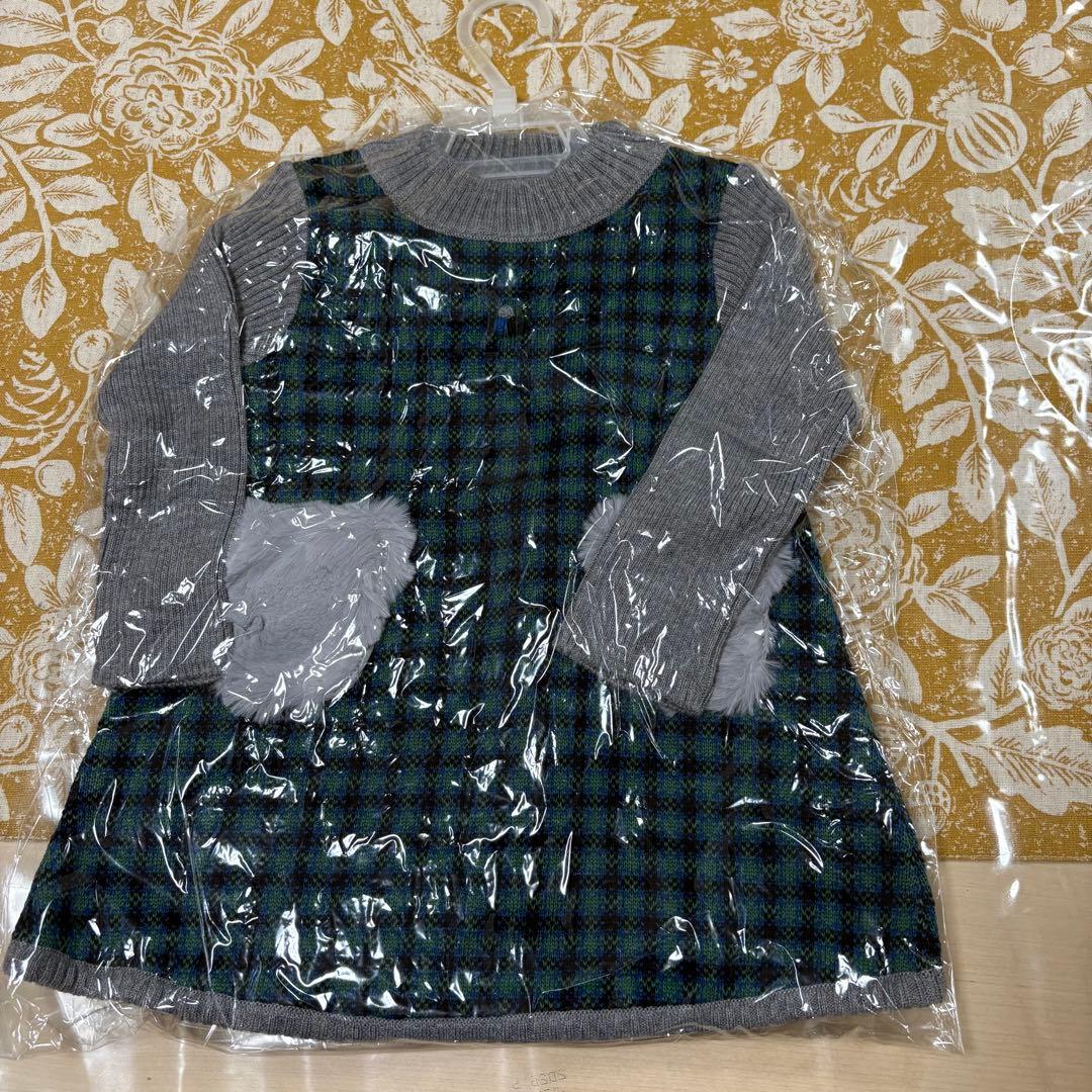 stephanie　ファミリア グリーン系チェック ワンピース 80cm