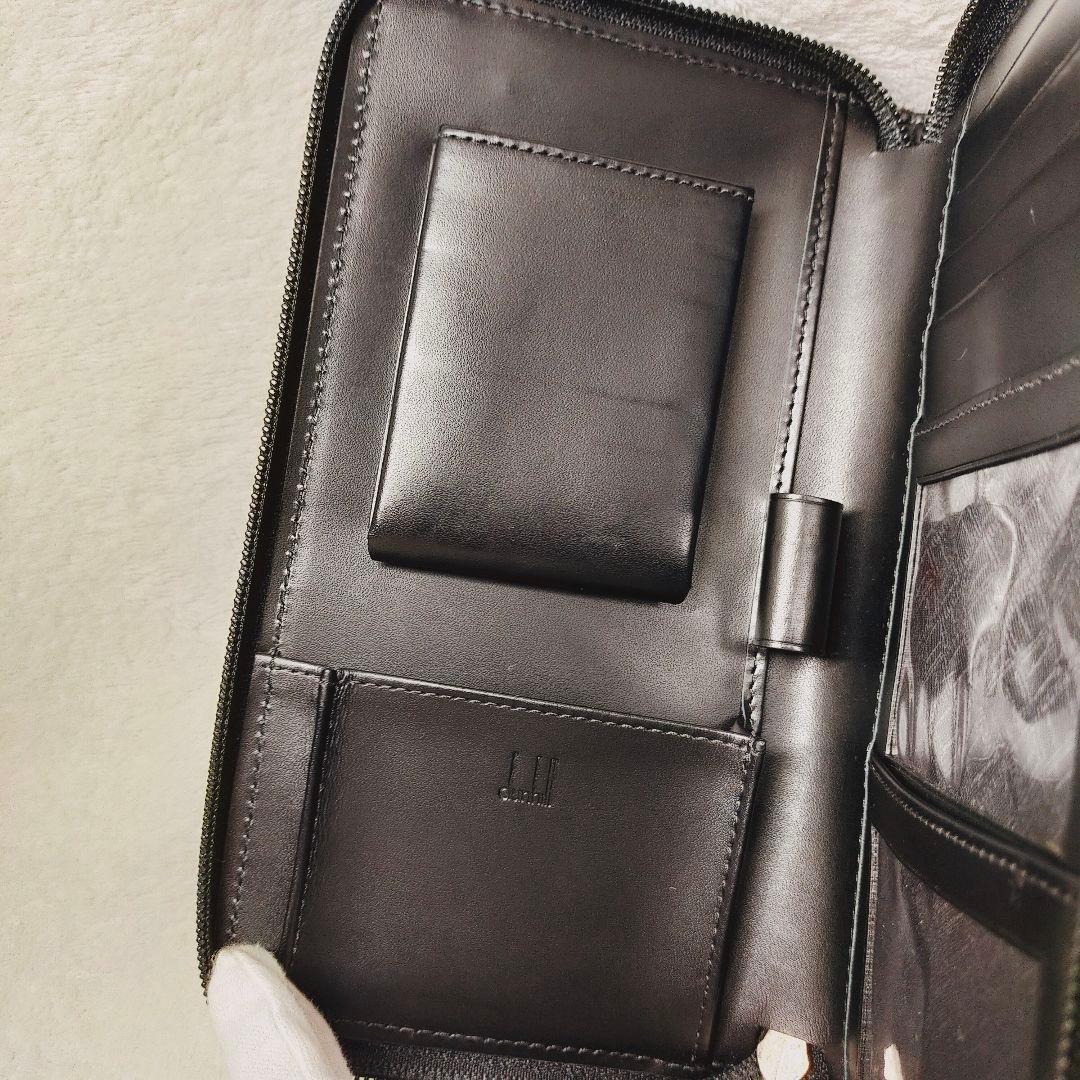 美品 ダンヒル レザー ラウンドファスナー オーガナイザー 財布 ブラック