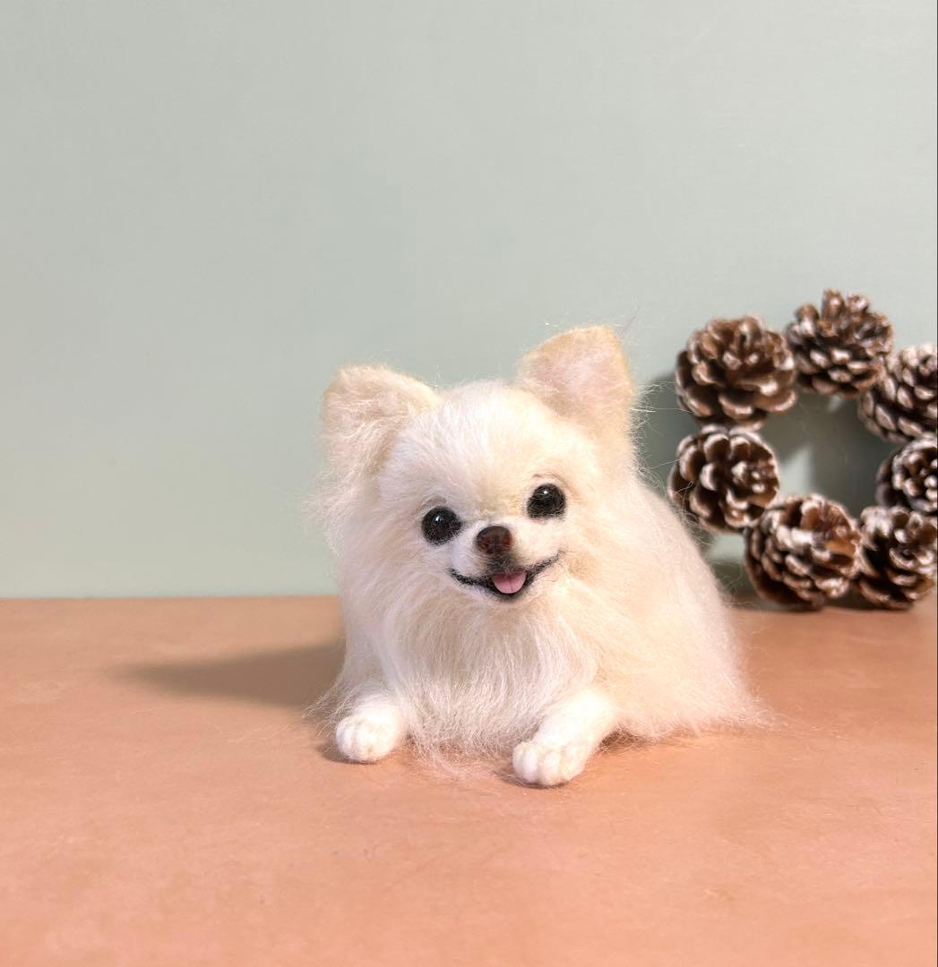 羊毛フェルト　にこにこチワワちゃホワイト