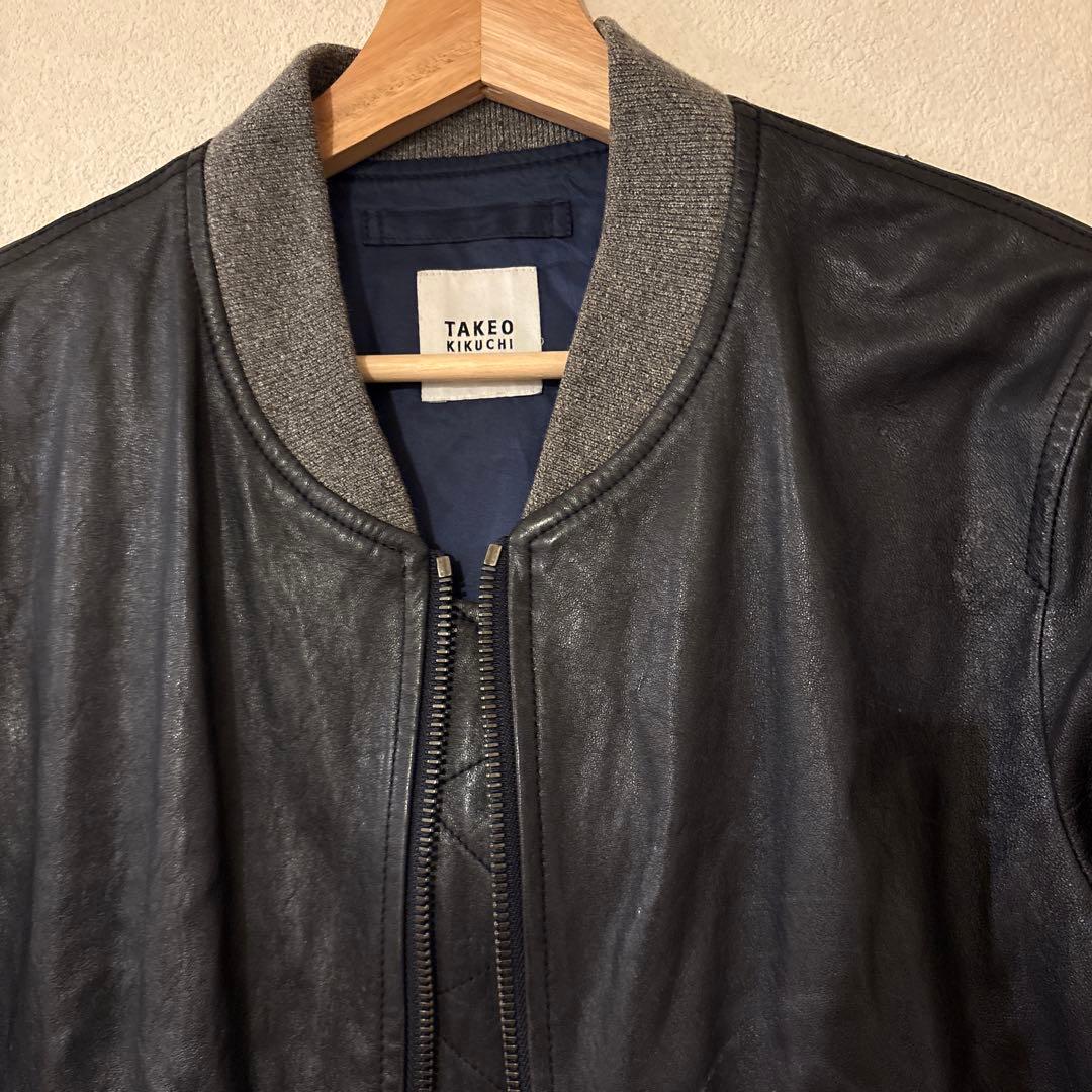 タケオキクチ ラムレザー ボンバージャケット MA-1 ブラック