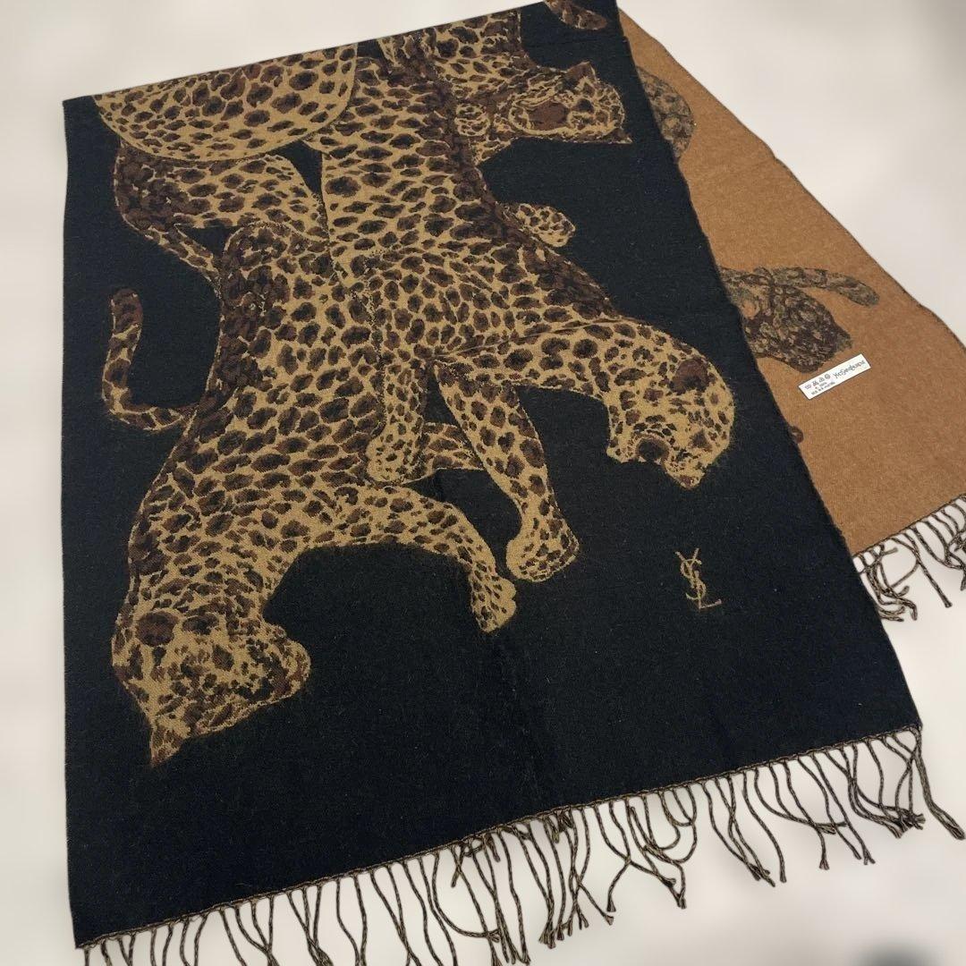 希少 サンローラン レオパード ヒョウ柄 大判ストール ウール ヴィンテージ
